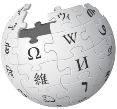 An incomplete sphere made of large, white jigsaw puzzle pieces. Each puzzle piece contains one glyph from a different writing system, with each glyph written in black. Version 1 by Nohat (concept by Paullusmagnus); Wikimedia. - File:Wikipedia-logo.svg as of 14 May 2010T23:16:42