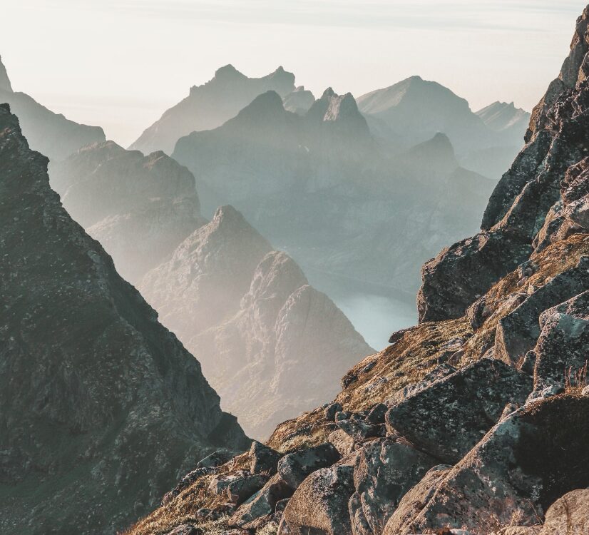 brown rocky mountains overlapping