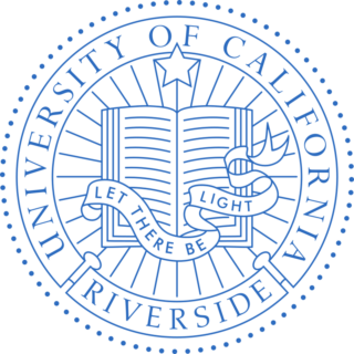 Blue circle with emblem saying University of California Riverside