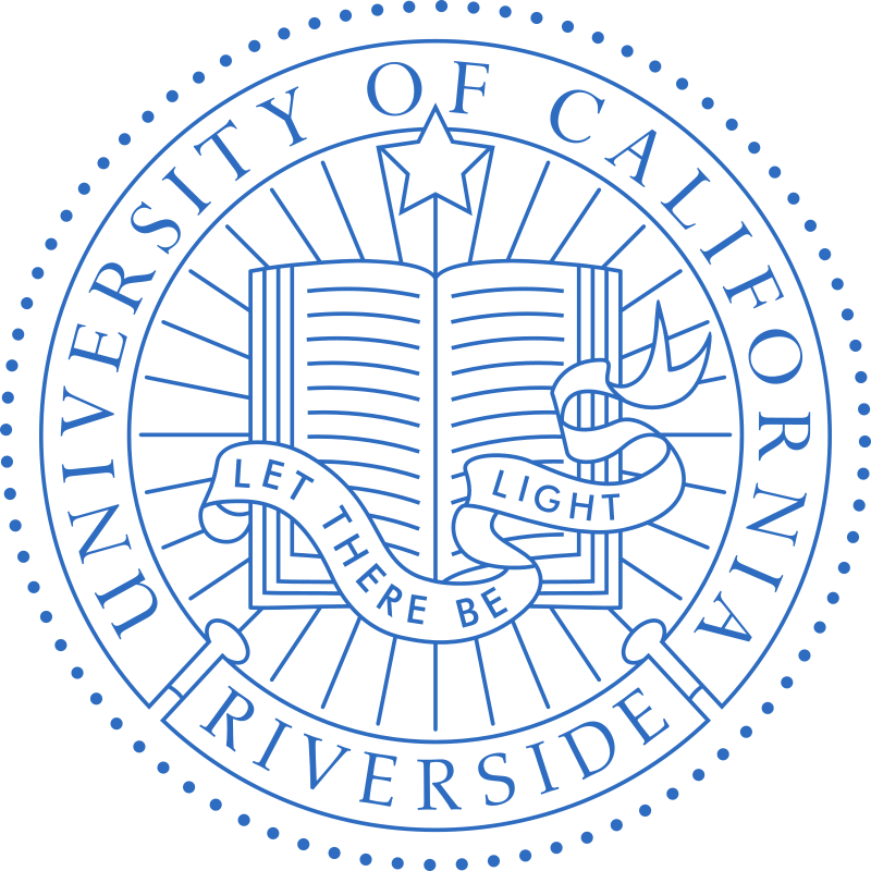 Blue circle with emblem saying University of California Riverside